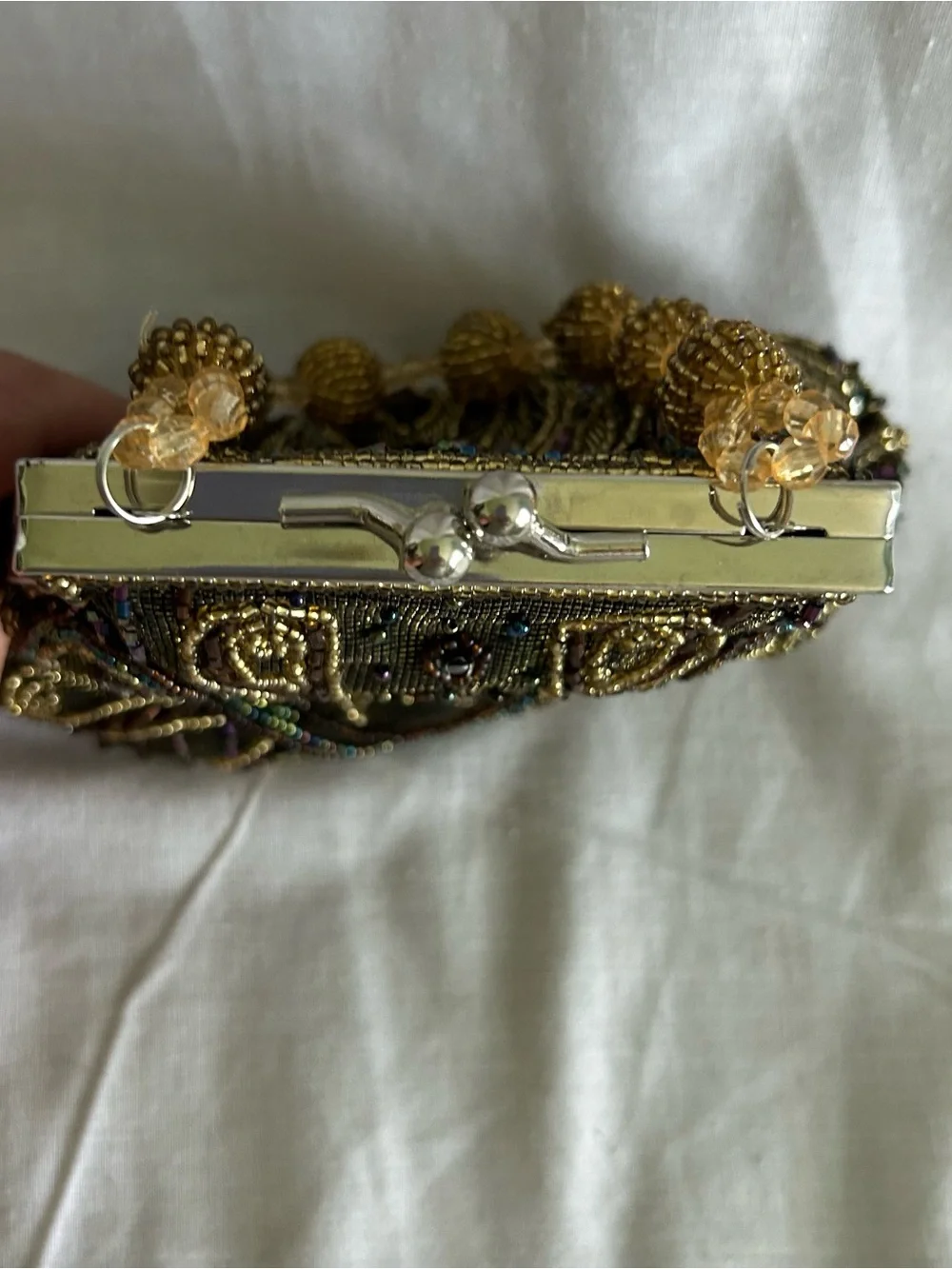 Art Deco Style Beaded Evening Bag Flapper Paisley Brown Gold Purse